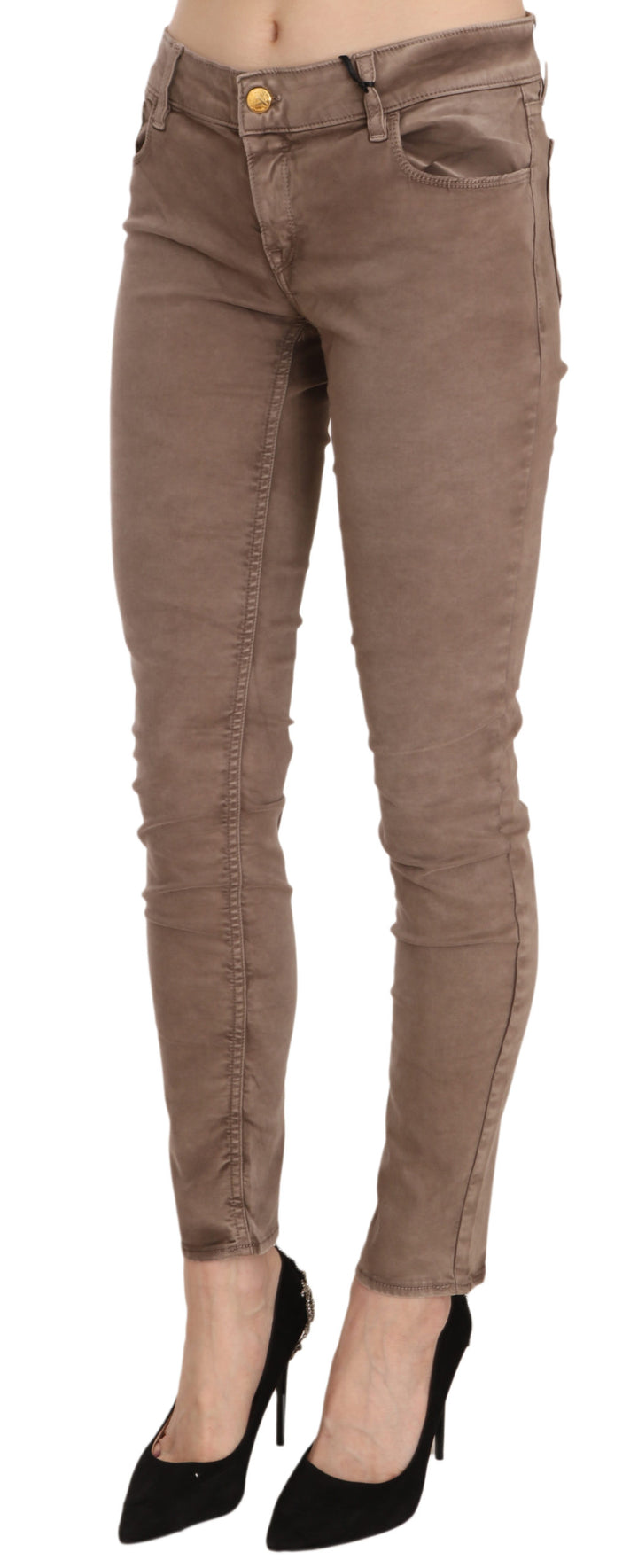 Braune Slim Fit Skinny-Hose mit niedriger Taille