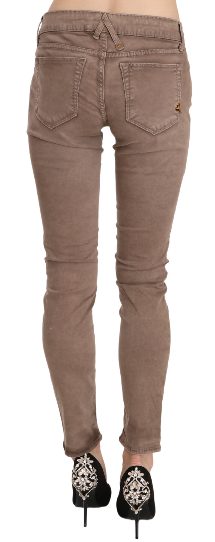 Braune Slim Fit Skinny-Hose mit niedriger Taille