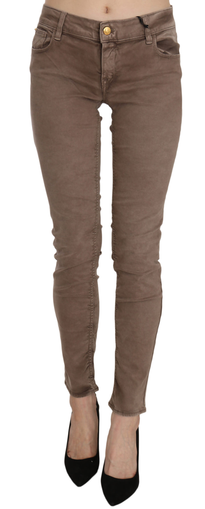 Braune Slim Fit Skinny-Hose mit niedriger Taille
