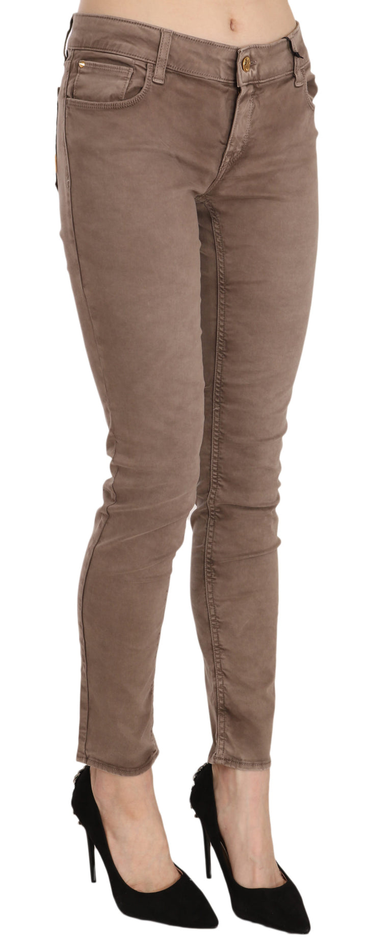 Braune Slim Fit Skinny-Hose mit niedriger Taille