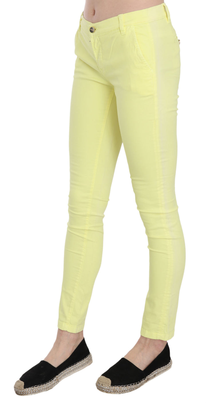 Chic yellow skinny casual pants with low waist