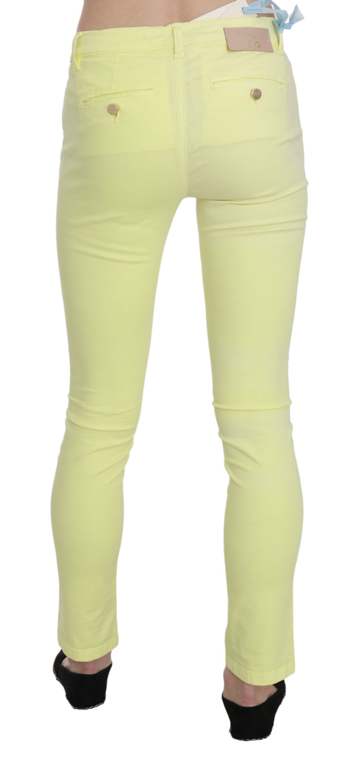 Chic yellow skinny casual pants with low waist
