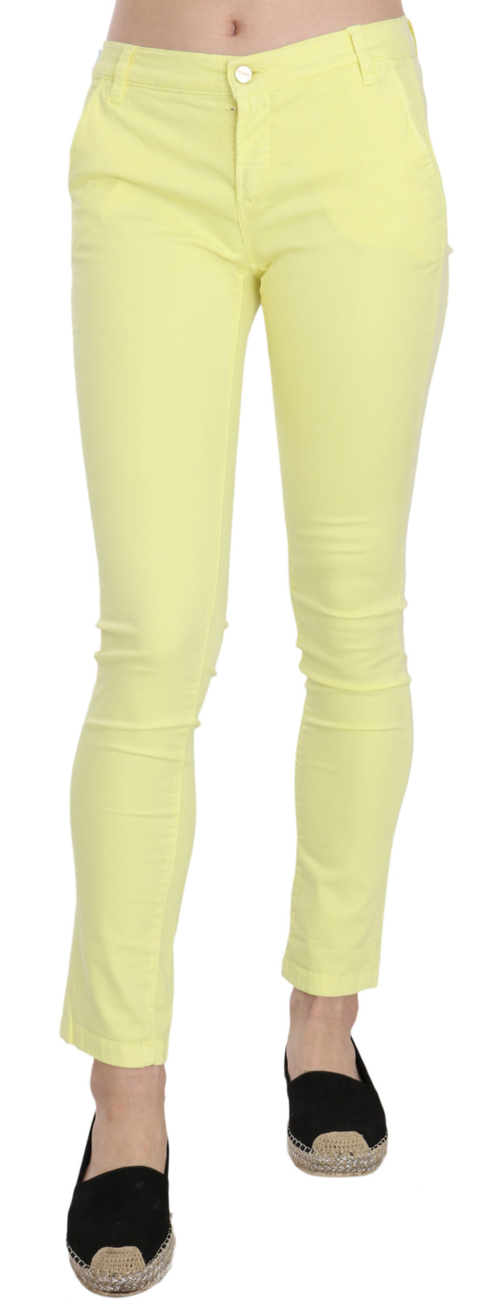 Chic yellow skinny casual pants with low waist