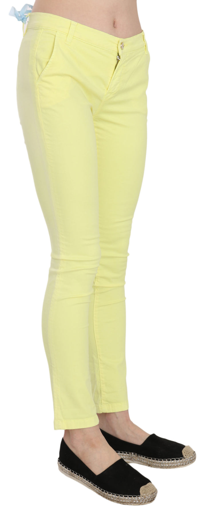 Chic yellow skinny casual pants with low waist