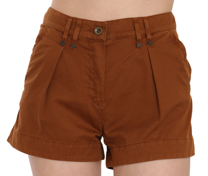 Braune Mini-Shorts aus Baumwoll-Denim mit mittlerer Taille