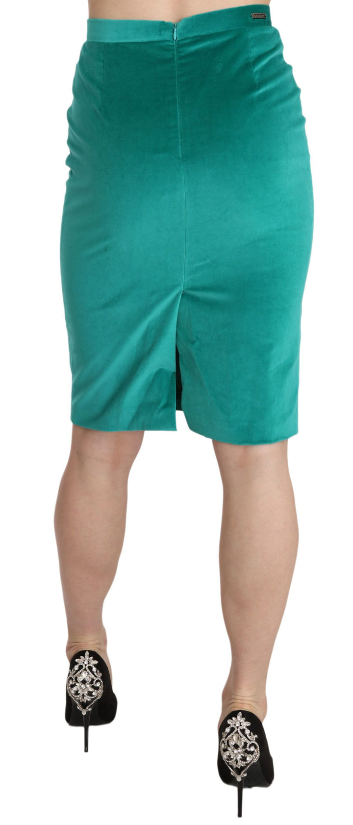 Grüner knielanger Bleistift-Midi-Rock aus festem Twill