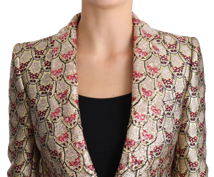 Gold Floral Pailletten Blazer Mantel Jacke