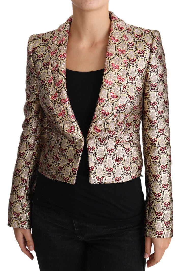 Gold Floral Pailletten Blazer Mantel Jacke