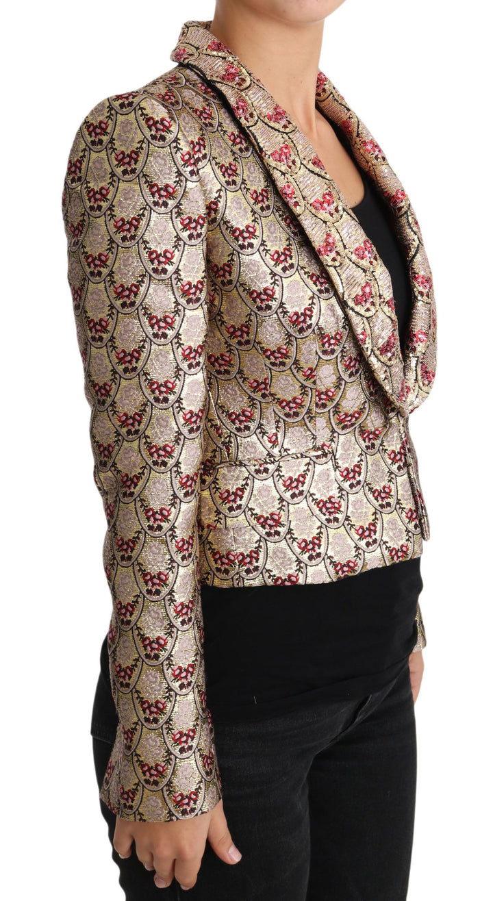 Gold Floral Pailletten Blazer Mantel Jacke