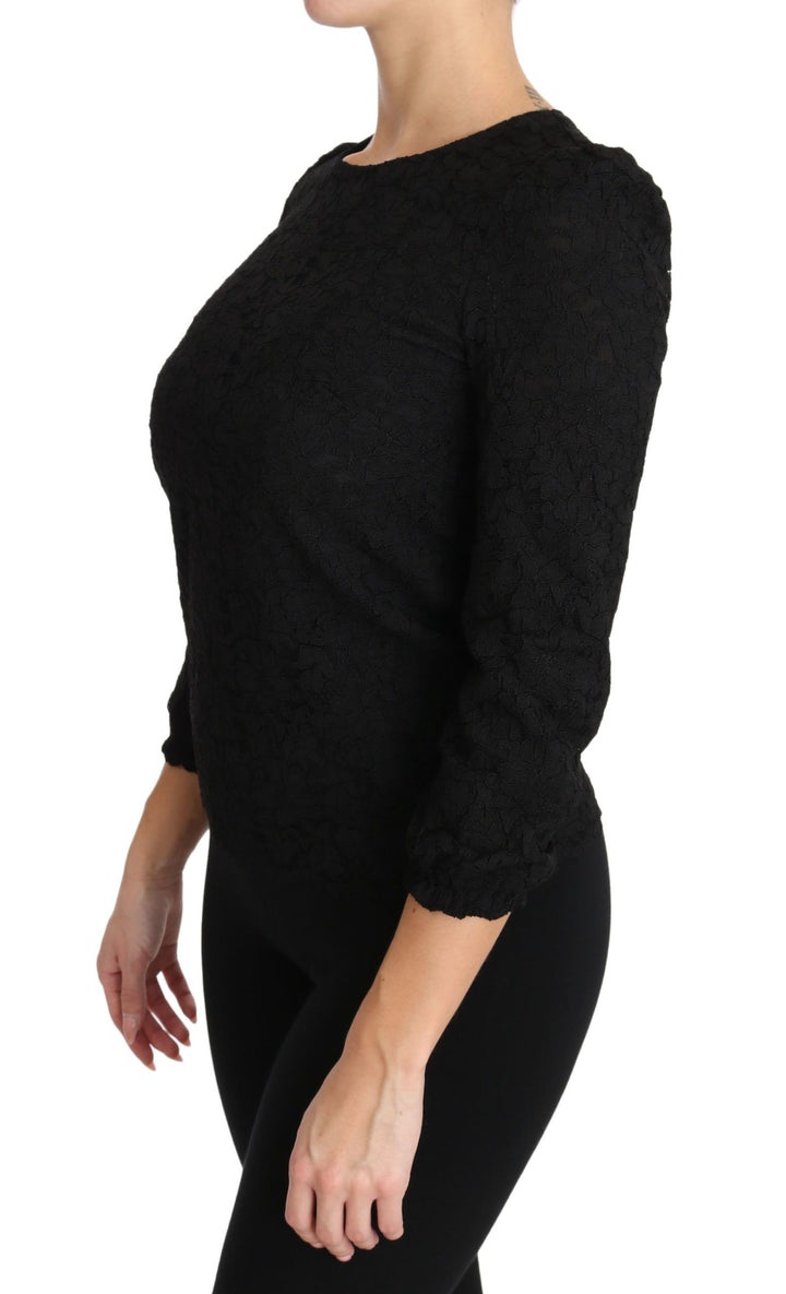 Elegant black blouse with floral round neck