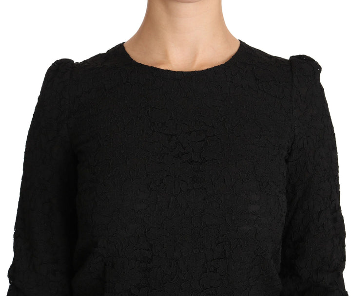 Elegant black blouse with floral round neck