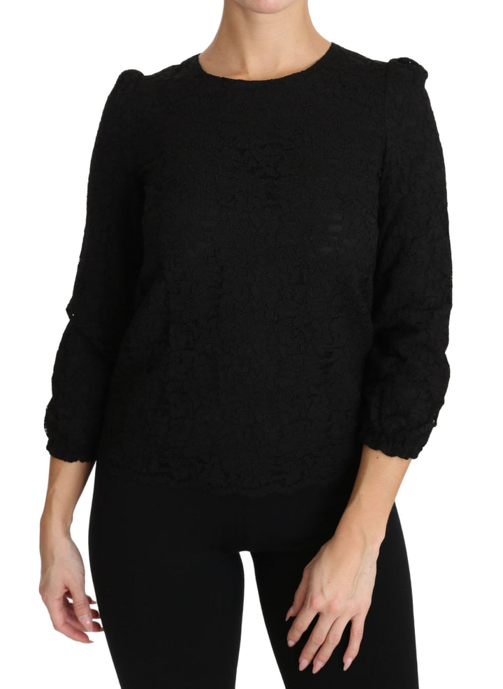 Elegant black blouse with floral round neck