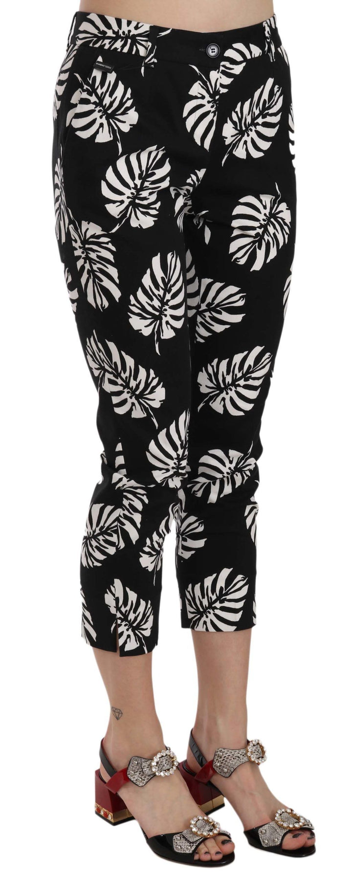 Schwarze Skinny-Hose mit Palmblattdruck