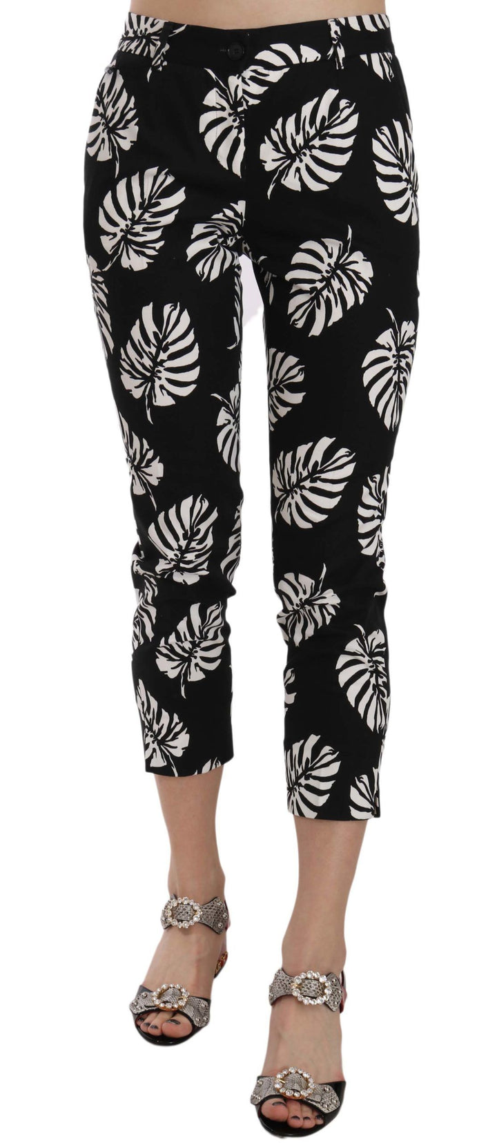 Schwarze Skinny-Hose mit Palmblattdruck