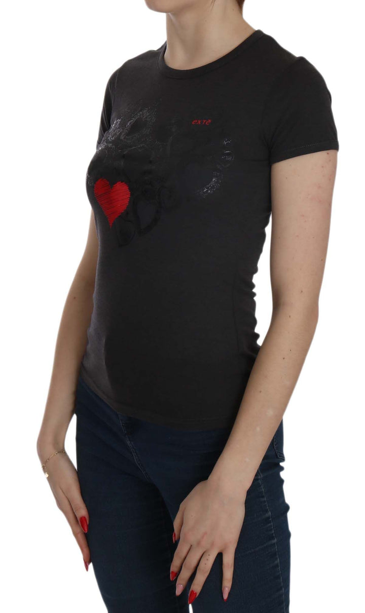 Black hearts print round neck blouse