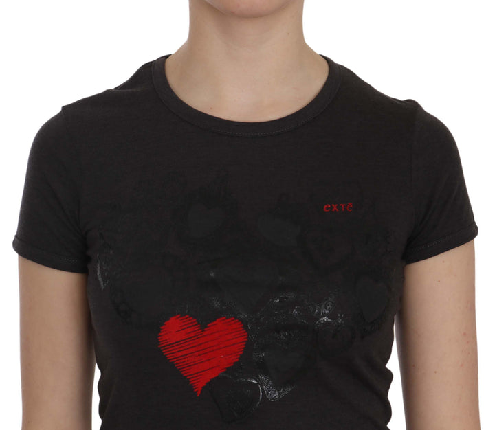 Black hearts print round neck blouse