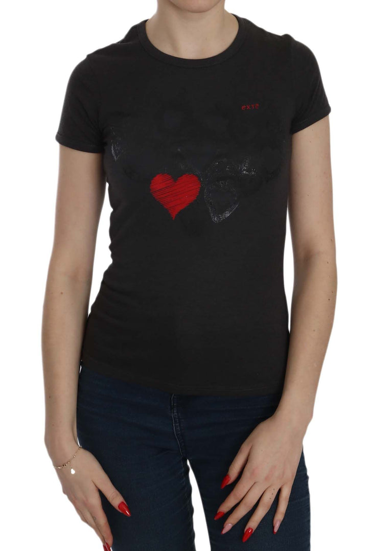 Black hearts print round neck blouse
