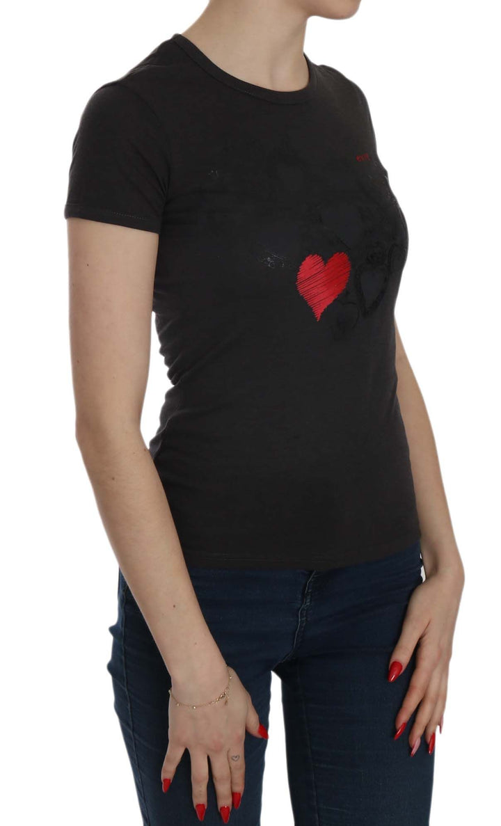 Black hearts print round neck blouse