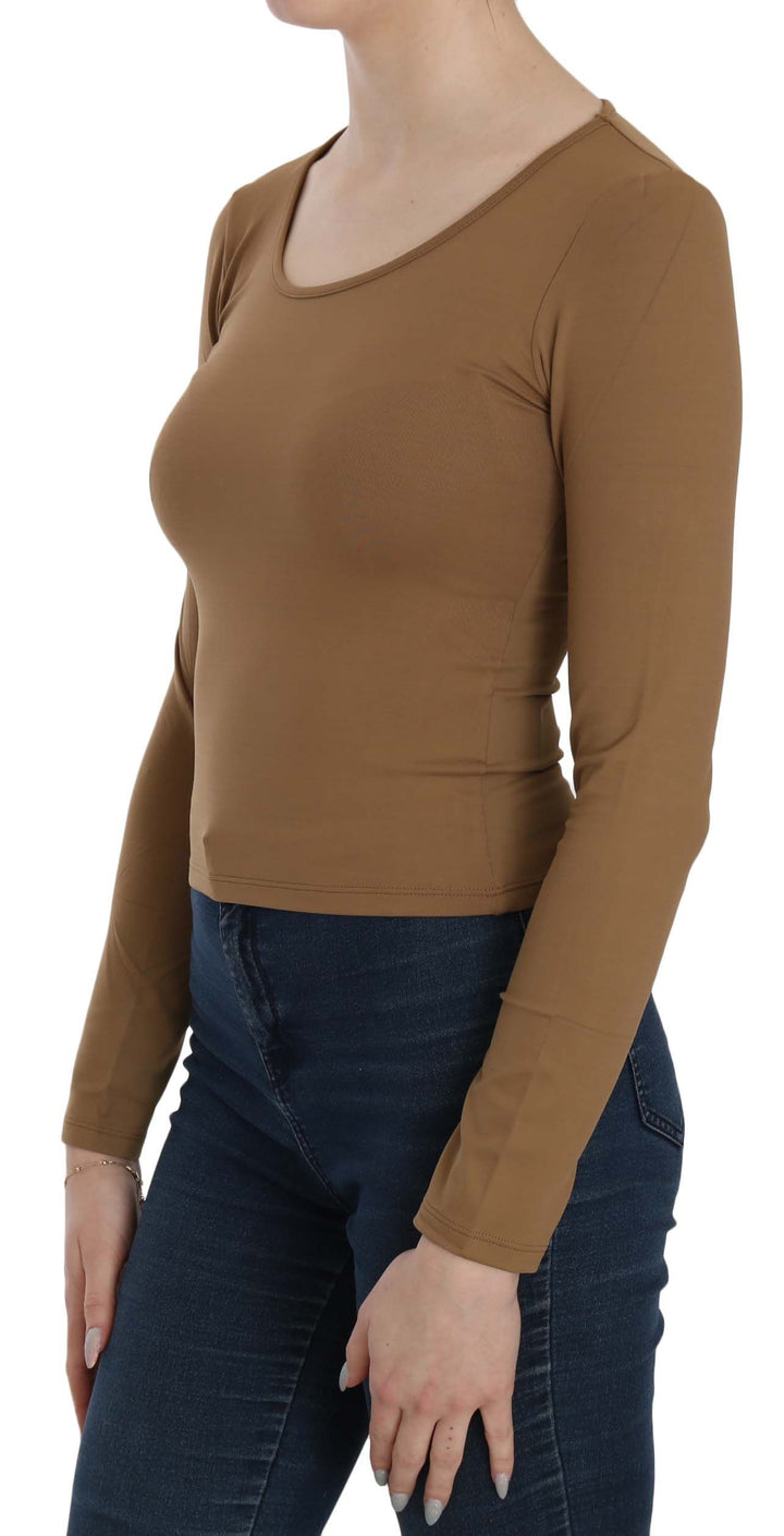 Braun Langer Rundhalsausschnitt Passform Shirt Tops Bluse