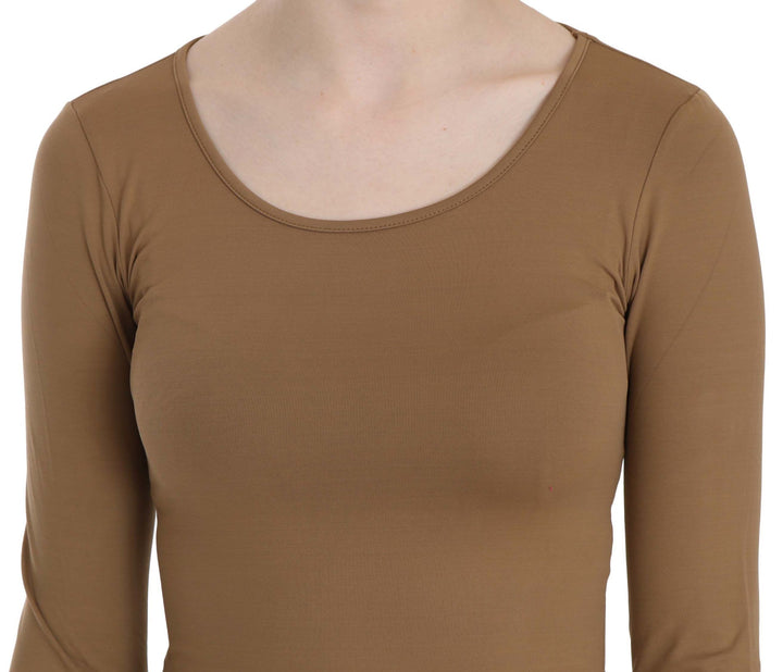 Braun Langer Rundhalsausschnitt Passform Shirt Tops Bluse