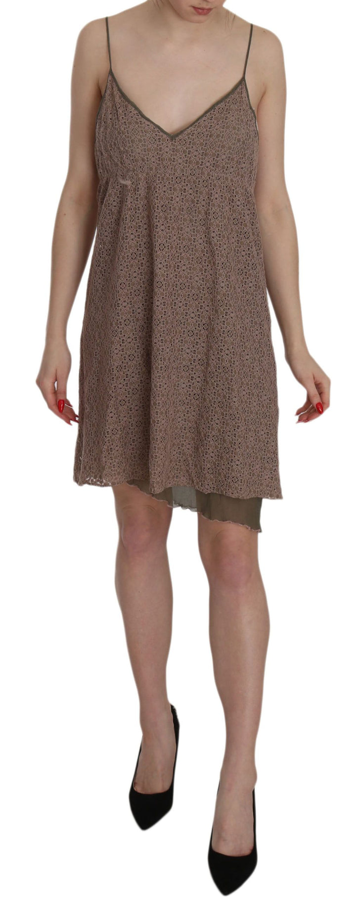 Grünes Spaghetti-Träger-Minikleid aus Baumwolle in A-Linie