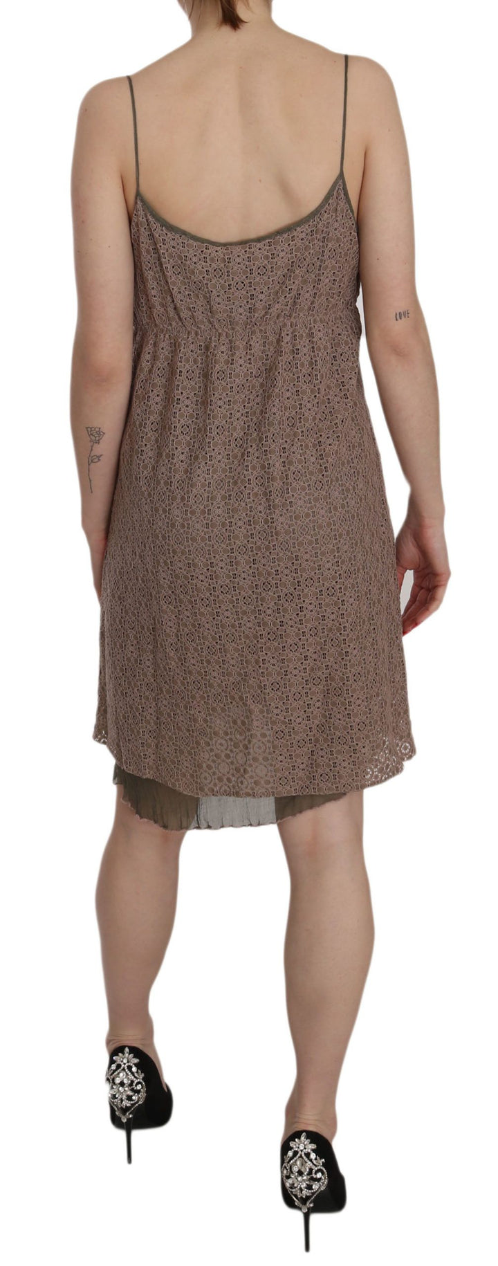 Grünes Spaghetti-Träger-Minikleid aus Baumwolle in A-Linie