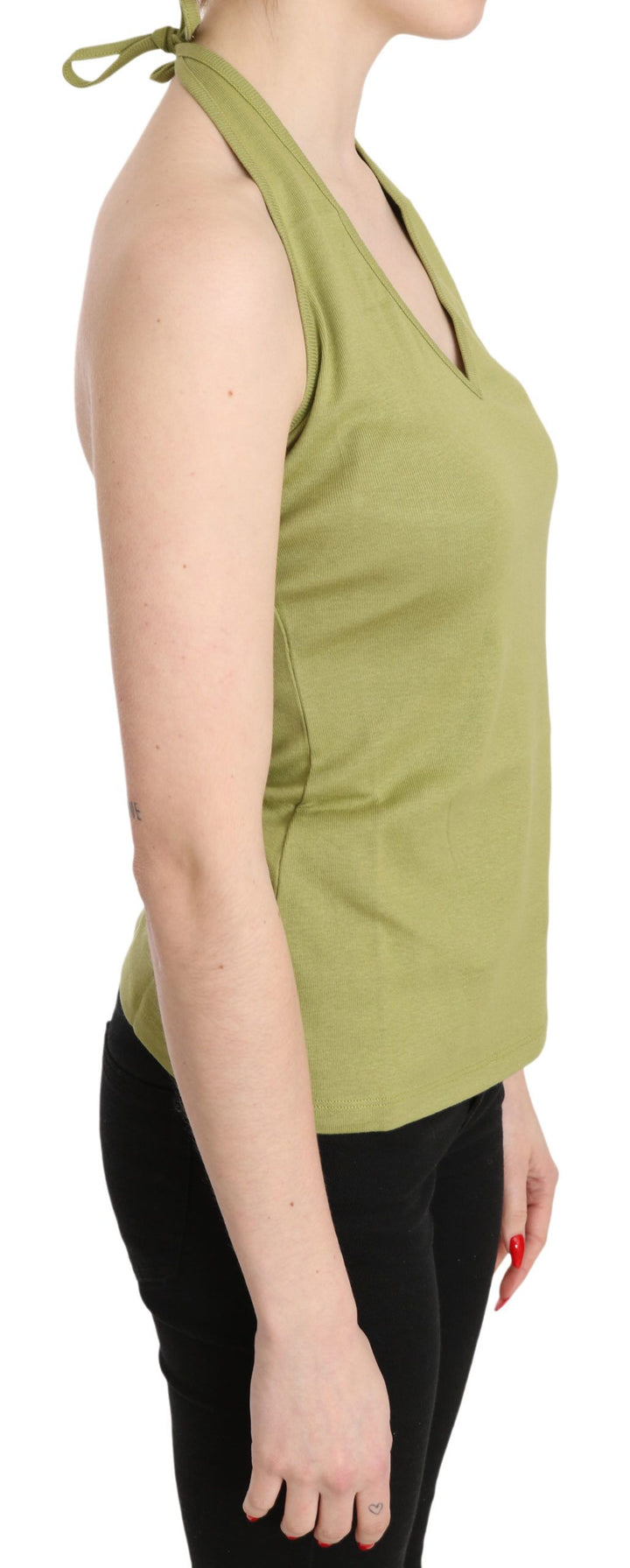 Grüner Halter Baumwolle ärmelloses lässiges Tanktop Bluse