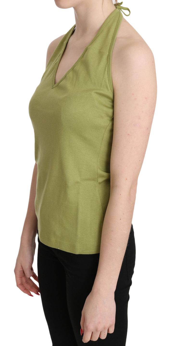 Grüner Halter Baumwolle ärmelloses lässiges Tanktop Bluse