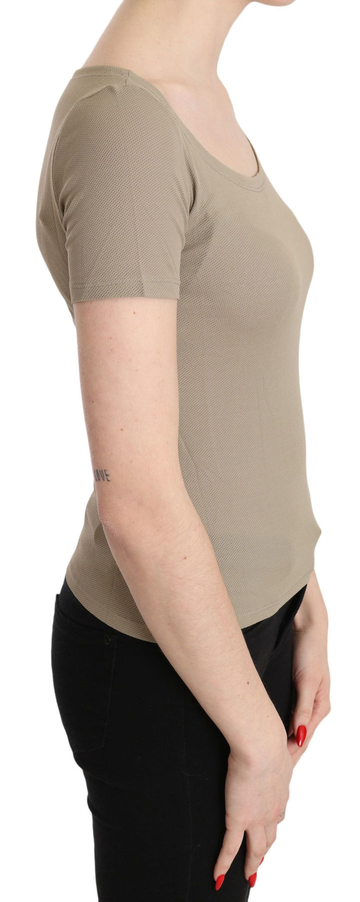 Grau 100% Nylon kurze Ärmel lässig Tank Top Bluse
