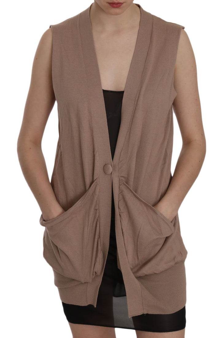 Braunes ärmelloses Cardigan-Top aus 100% Baumwolle Weste