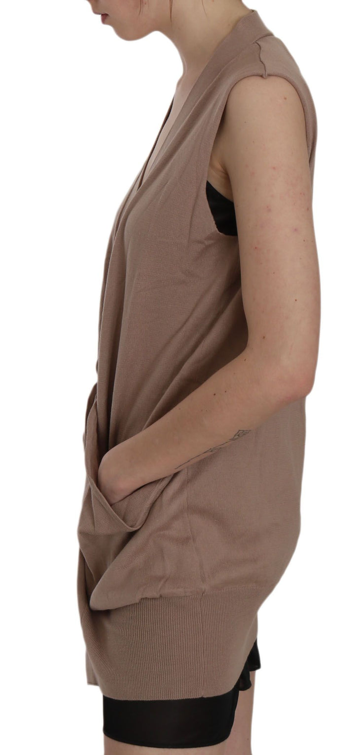 Braunes ärmelloses Cardigan-Top aus 100% Baumwolle Weste