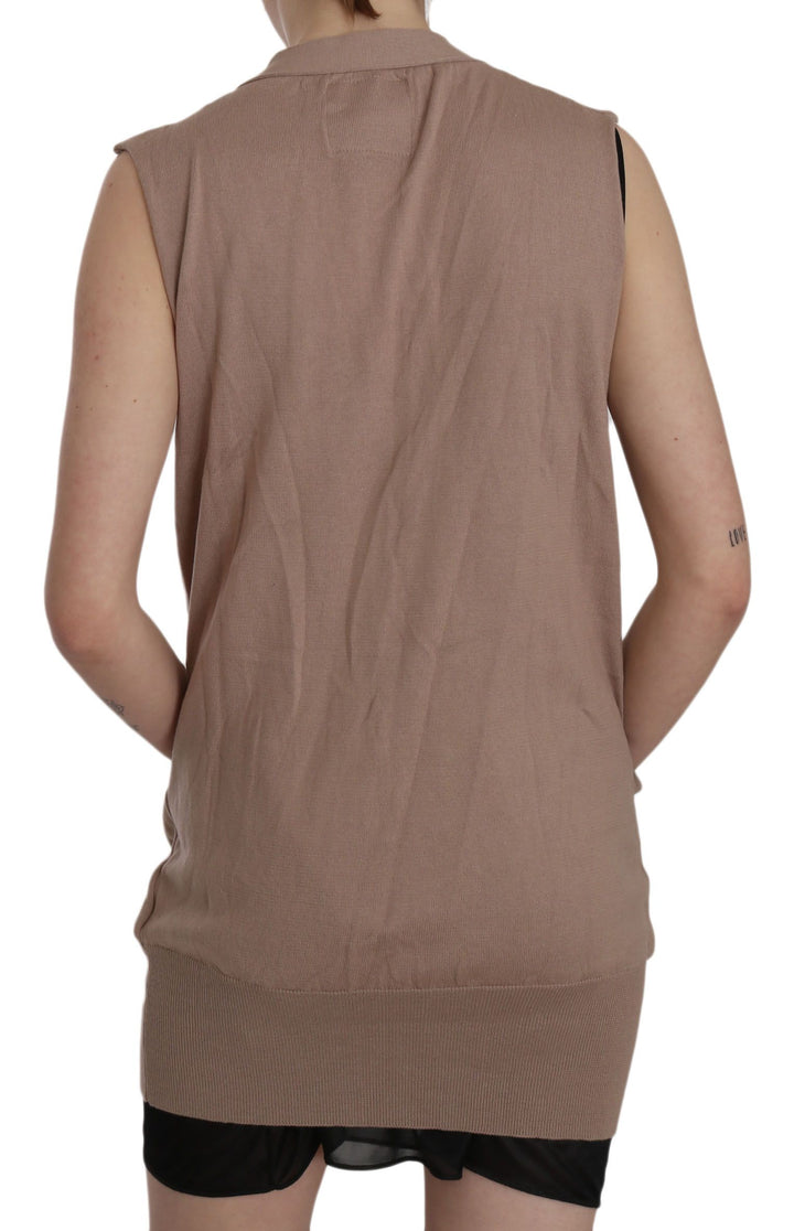 Braunes ärmelloses Cardigan-Top aus 100% Baumwolle Weste