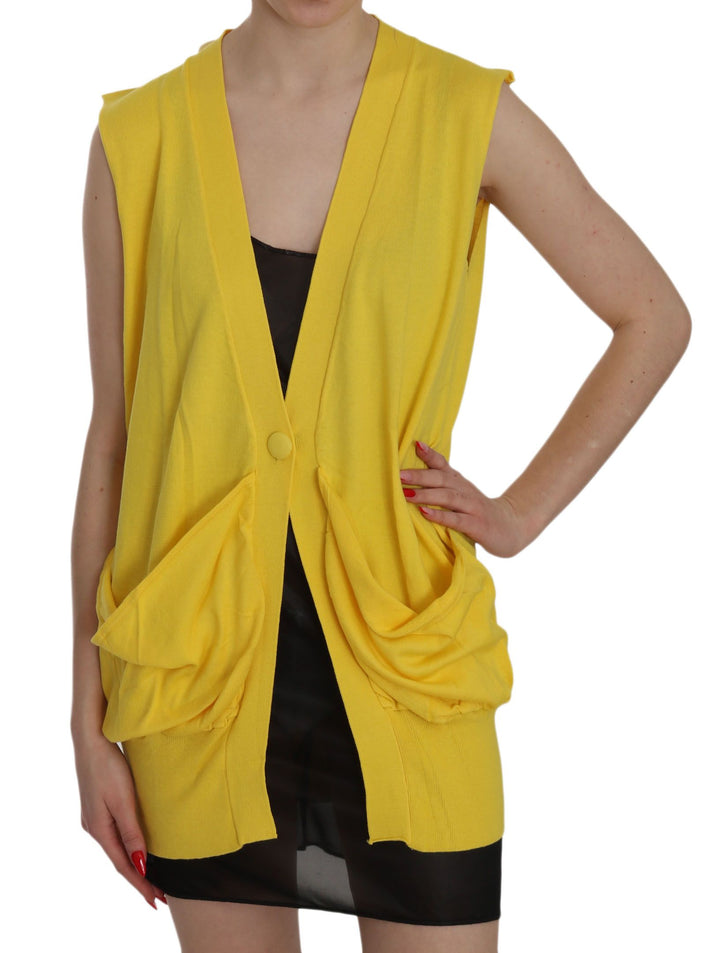Gelbes ärmelloses Cardigan-Top aus 100% Baumwolle Weste