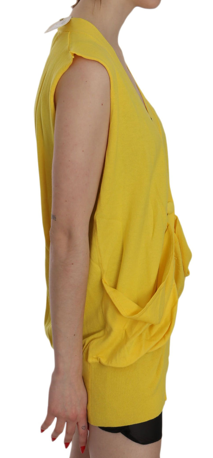 Gelbes ärmelloses Cardigan-Top aus 100% Baumwolle Weste