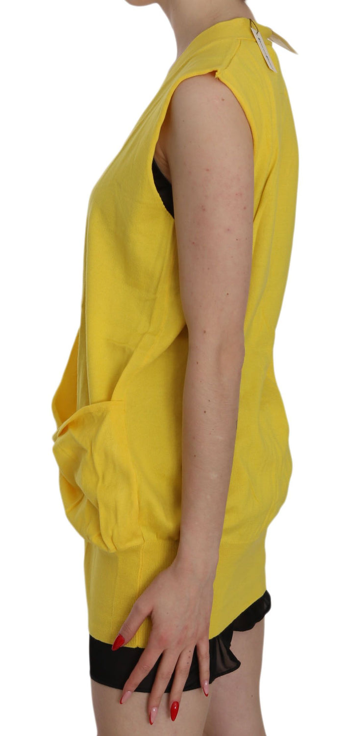 Gelbes ärmelloses Cardigan-Top aus 100% Baumwolle Weste