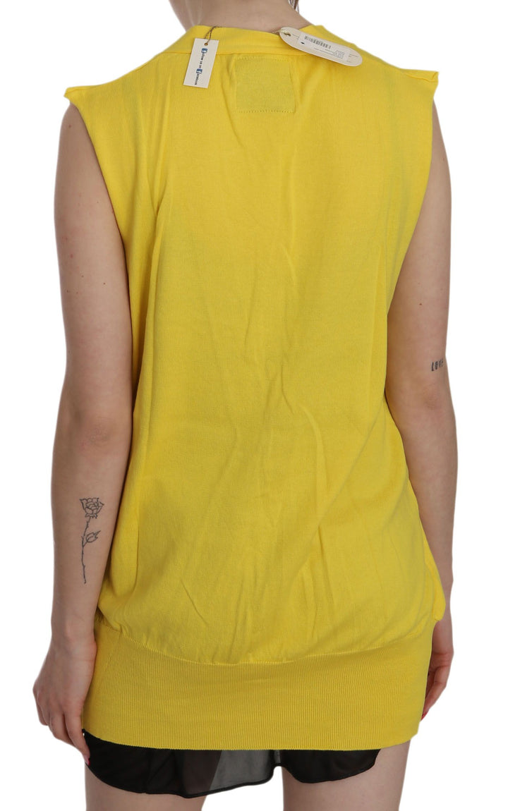 Gelbes ärmelloses Cardigan-Top aus 100% Baumwolle Weste