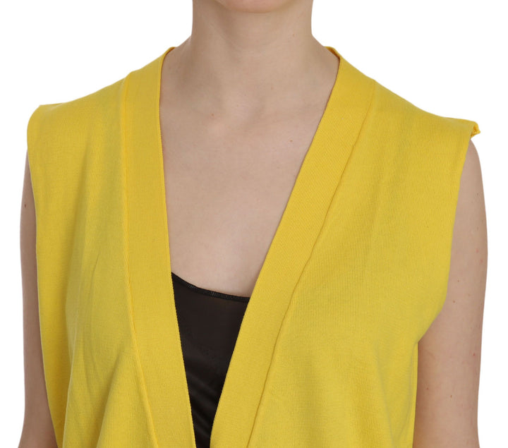 Gelbes ärmelloses Cardigan-Top aus 100% Baumwolle Weste