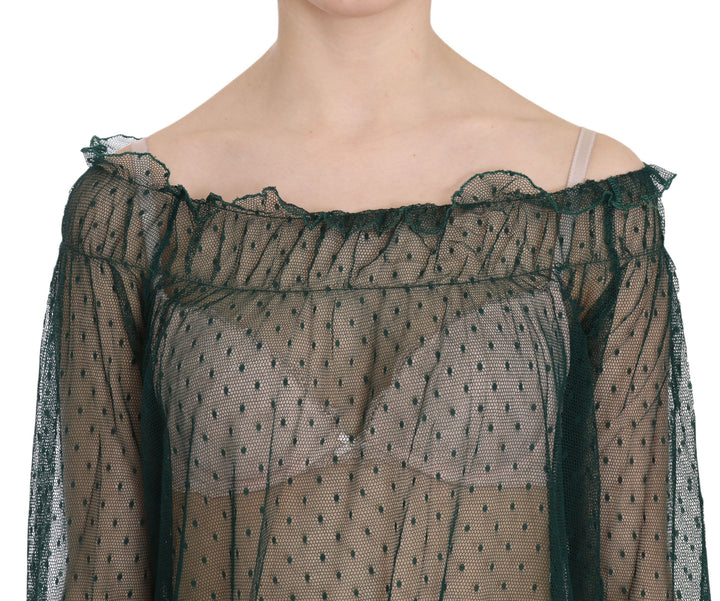 Grünes Mesh-See-Through-Top mit langen Ärmeln Bluse