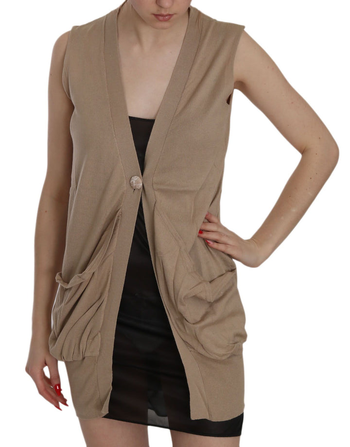 Braunes ärmelloses Cardigan-Top aus 100% Baumwolle Weste