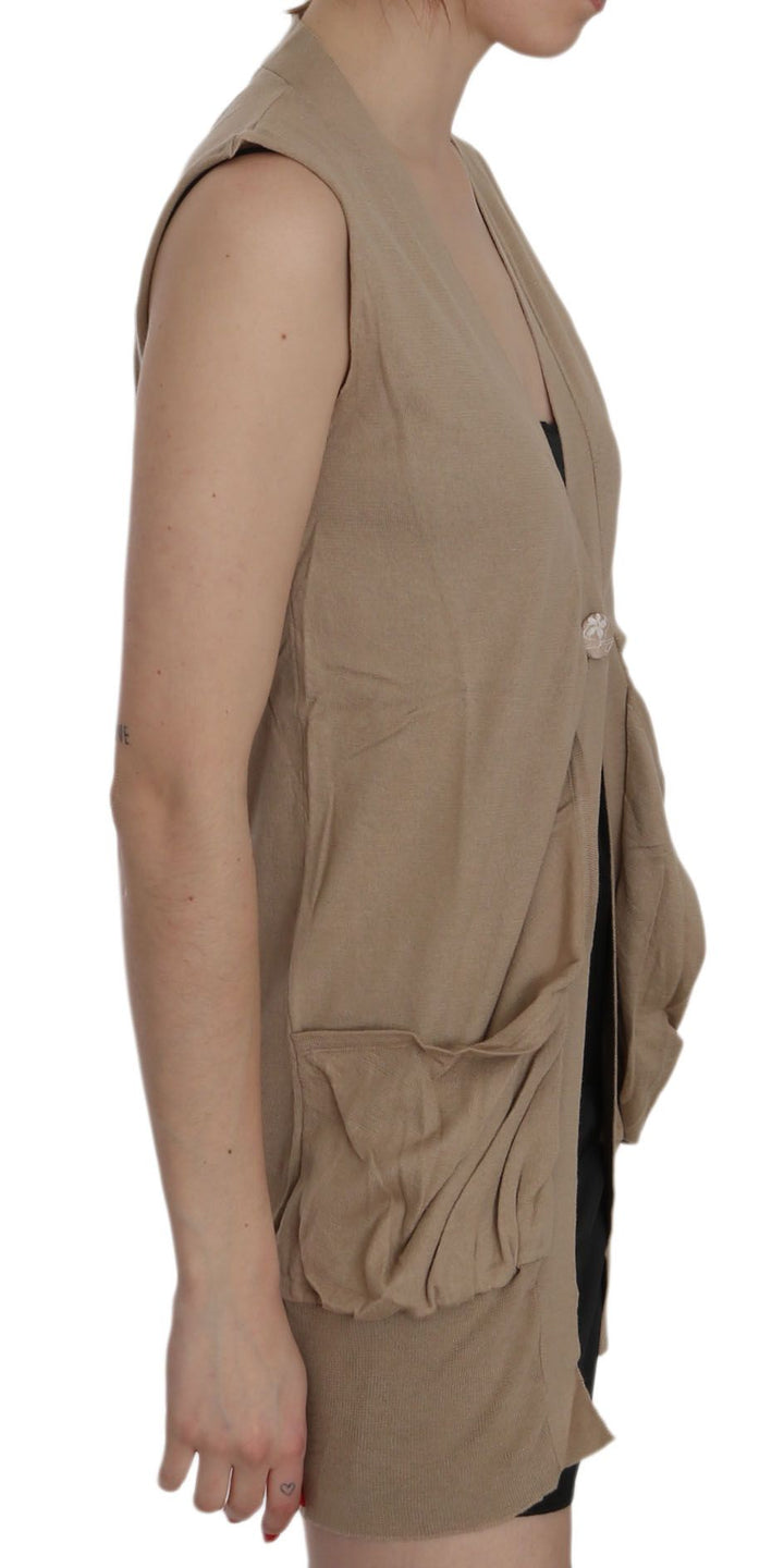 Braunes ärmelloses Cardigan-Top aus 100% Baumwolle Weste