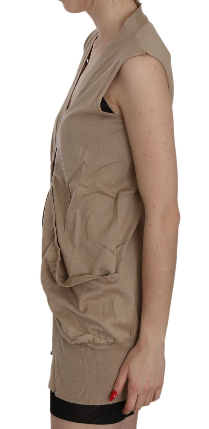 Braunes ärmelloses Cardigan-Top aus 100% Baumwolle Weste