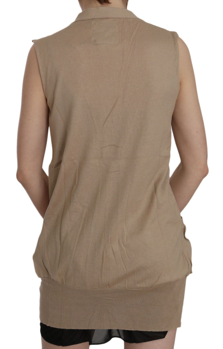 Braunes ärmelloses Cardigan-Top aus 100% Baumwolle Weste