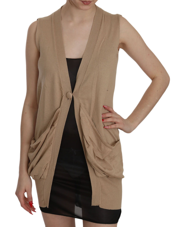 Braunes ärmelloses Cardigan-Top aus 100% Baumwolle Weste