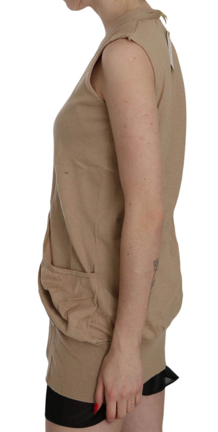 Braunes ärmelloses Cardigan-Top aus 100% Baumwolle Weste