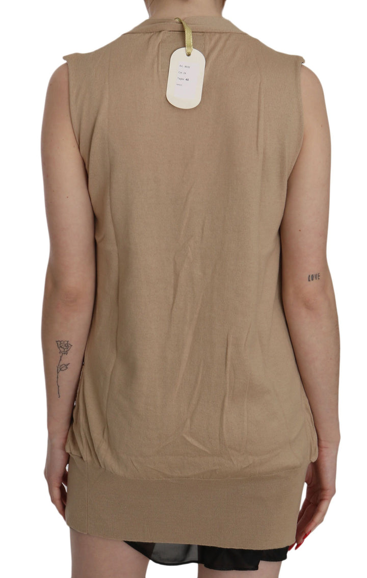 Braunes ärmelloses Cardigan-Top aus 100% Baumwolle Weste