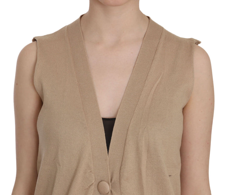 Braunes ärmelloses Cardigan-Top aus 100% Baumwolle Weste
