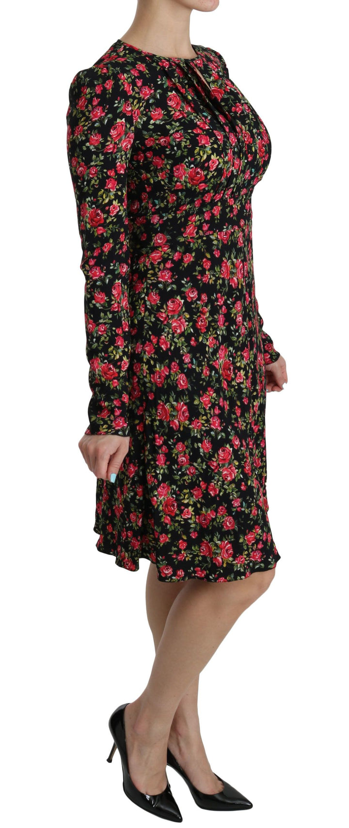 Knee-length dress with floral A-line made of viscose