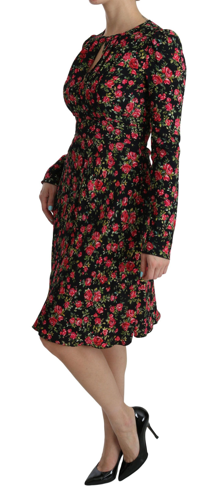 Knee-length dress with floral A-line made of viscose
