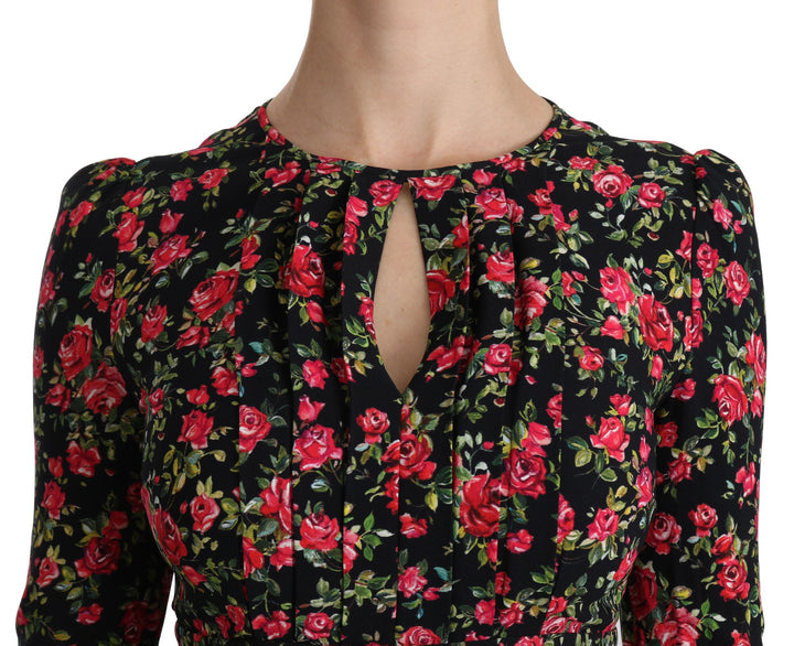 Knee-length dress with floral A-line made of viscose