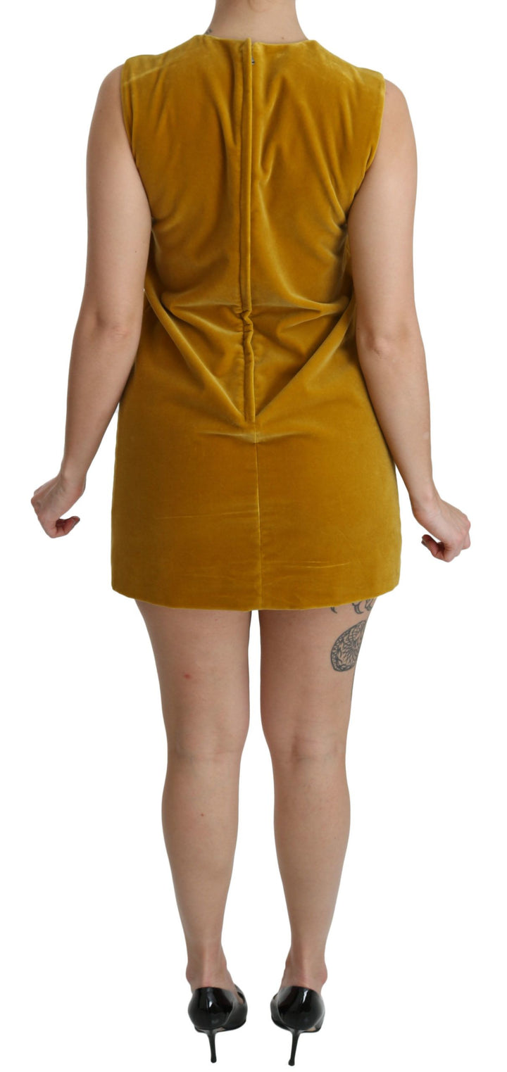 Senfgelbes Stretch-Minikleid aus Samt
